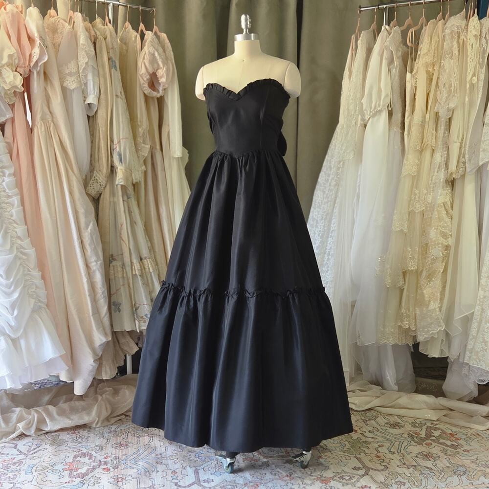 Gunne Sax Vintage 70s Gothic Maxi Dress Size S Black Strapless Wedding Prom